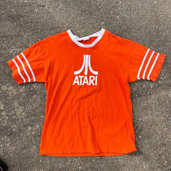 Atari Orange White Ringer T-shirt Changes Preshrunk Size LARGE Made in Canada - Picture 1 of 5